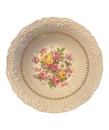 Vintage Edwin M. Knowles 22K Gold Floral Serving Bowl Embossed Rim Pink ... - $22.50