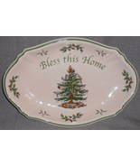 Spode CHRISTMAS TREE PATTERN Green Trim BLESS THIS HOME Bread Tray - $40.58 CAD