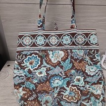 Vera Bradley Double Handle Brown Blue Purse Tote Handbag Floral Zip Pock... - $12.00