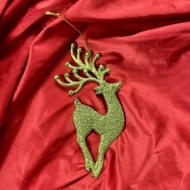 Christmas Tree Ornament Green Sparkly Glitter Dancing Reindeer Silhouett... - $17.42