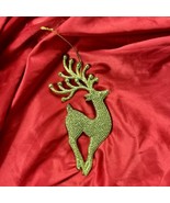 Christmas Tree Ornament Green Sparkly Glitter Dancing Reindeer Silhouett... - £13.64 GBP