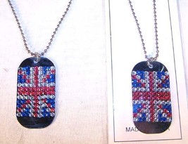 2 Dog Tag British Flag Necklace With Jewels Britian - £5.30 GBP