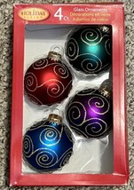 Holiday Living Christmas Ornaments 1-Box Of 4 Multi Color With Gold Glitter EUC - £13.42 GBP