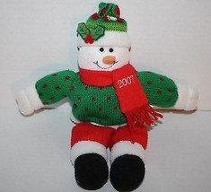 Shelf Sitter 2007 Christmas Snowman Red Green Plush Stuffed 13&quot; Sits Decorations - £7.79 GBP