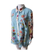 New John Mark Women&#39;s L Embroidered Tunic Top 3/4 Sleeve Blouse Top - $45.95