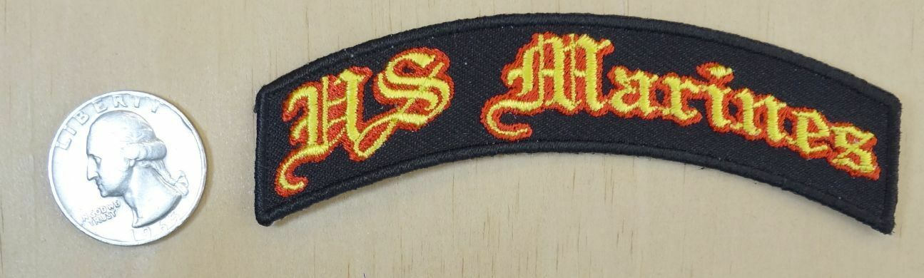 US MARINES ROCKER STYLE GOLD/RED IRON-ON / SEW-ON EMBROIDERED PATCH  4 &quot;... - $4.29