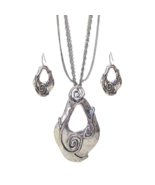 Hammered Teardrop Pendant Necklace and Earrings Silver NEW - £12.28 GBP