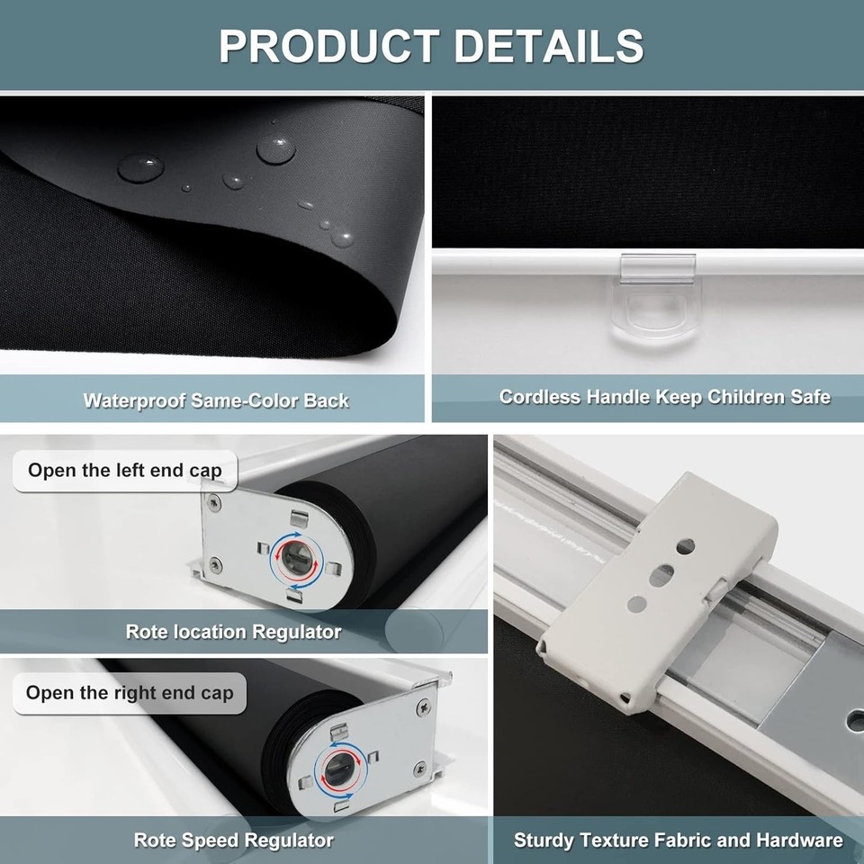 Black 23" W x 72" H Cordless Roller Blinds - Ideal for Home & Office Item image 9