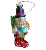 Glassworks Collection Hand blown glass Snowman in a Stocking Ornament NWTS  - £10.59 GBP