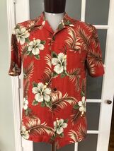 Caribbean Joe Let Go Men's Large Hawaiian Casual Shirt Hibiscus Palm Leaves - $11.99