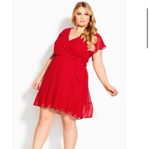 NWT City Chic Dobby Tie Flutter Sleeve Ruffle Hem Mini Dress in Red Size 24 - $69.90