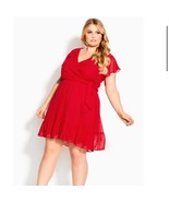 NWT City Chic Dobby Tie Flutter Sleeve Ruffle Hem Mini Dress in Red Size 24 - $96.97 CAD