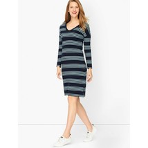 NWT Womens Size Medium T by Talbots Blue V-Neck Cotton Modal Striped Dress - $29.39