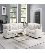 Towcester Modern Ivory Fabric Sofa and Loveseat with Striped Pillows - $1,478.00