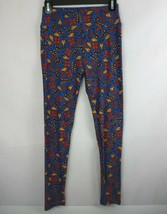 New LuLaRoe OS Leggings Blue With Red &amp; Yellow Floral Design - £12.39 GBP