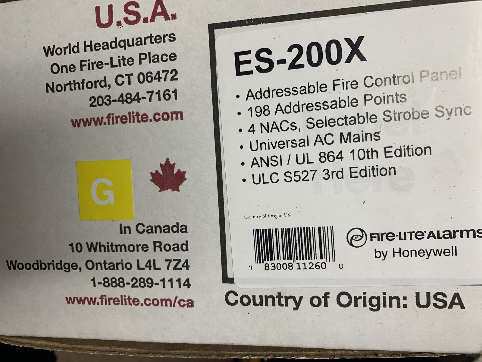 Fire Lite ES-200X Fire Alarm Control Panel &quot;NEW IN BOX&quot; - $1,050.00