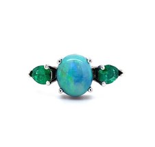 Platinum 1.95 Carat Genuine Natural Black Opal and Emerald Ring Jewelry (#J5633) - £2,015.51 GBP