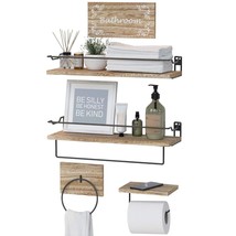 Bathroom Accessories Set Of 5, Wall Mounted Floating Shelves With Towel Bar &amp; Ri - £41.22 GBP