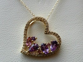 3.50Ct Pear Cut Amethyst &amp; Diamond Heart Pendant For Valentine Day Gift - £82.70 GBP