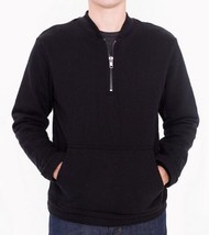 Uomo Medio Basic Nero Cotone Pesante Quarter Zip Girocollo Maglione Felpa Nuovo - $17.72