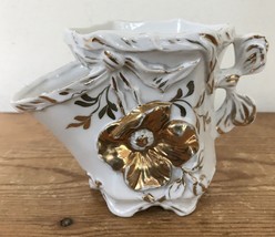Vintage Antique Victorian White Gold Porcelain Ceramic Fancy Floral Shav... - $79.99