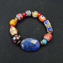Vintage chevron african glass beads with beautiful natural lapis lazuli - $50.49 CAD