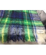 VTG Moorland Blue Green Mohair Wool Fringe Scarf 62” by 18”  Great Britain - $27.14 CAD