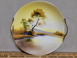 Nippon M-in-Wreath Plate 2 Handles Gold Hand Painted Beautiful Scenery p... - $29.95