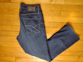 BKE Jake Mens Jeans Size 34X30 34S Straight Mid Stretch Dark Denim Distressed - £27.53 GBP