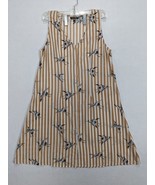 Yak Yeti Womens Dress Stripe Crane Bird Size L Polyester Tan - £10.10 GBP