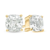 8mm Cushion Moissanite Diamond 14K Yellow Gold Plated Solitaire Stud Earrings - £81.60 GBP