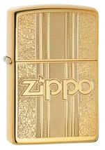Zippo Lighter - Logo and Pattern High Polish Brass - 29677 - £22.98 GBP