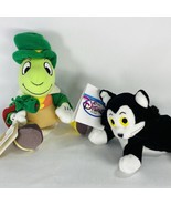 Disney Store Pinocchio Jiminy Cricket &amp; Figaro Cat Plush Bean Bag Stuffe... - $471.58 MXN
