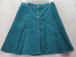 Kate Hill A Line Skirt Womens Petite 8 Teal Corduroy Cotton Casual Button Front - £13.14 GBP