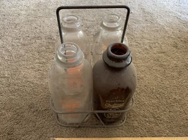 Vintage milk bottles and carrier four bottles Driftwood - £94.62 GBP