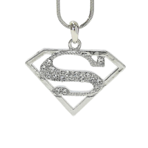 Supergirl Pendant Necklace White Gold Crystal - £10.41 GBP