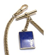 VTG Yves Saint Laurent Mens 8” Gold Tone Watch/Pocket Chain With Blue Lo... - $108.68