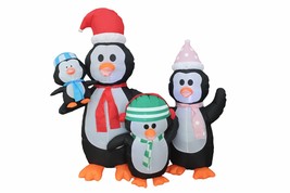 USED 5 Foot Tall Christmas Inflatable Four Penguins Family Outdoor Decor... - $37.62