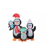 USED 5 Foot Tall Christmas Inflatable Four Penguins Family Outdoor Decoration - $37.62