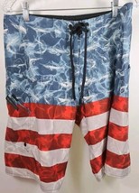Pelagic Mens Red USA Flag Ocean Sharkskin Swim Board Shorts Size 32 - £9.10 GBP