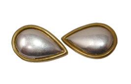 Mexico 925 Sterling Silver Two Tone Teardrop Clip On Earrings - £39.04 GBP
