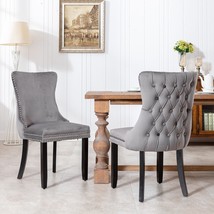 Upholstered Wing-Back Dining Chair Set Of 2, Gray - £130.98 GBP