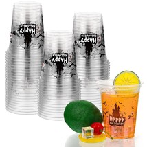 12Oz Halloween Party Cups, Happy Halloween Disposable Clear Cups Plastic Printed - £33.66 GBP
