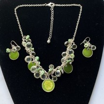 Kenneth Cole Spring Green Enamel Crystals Necklace &amp; Earrings Silver Jew... - £27.45 GBP