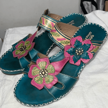 L&#39;Artiste by Spring Step Nolita teal leather sandals size 40 - £18.73 GBP