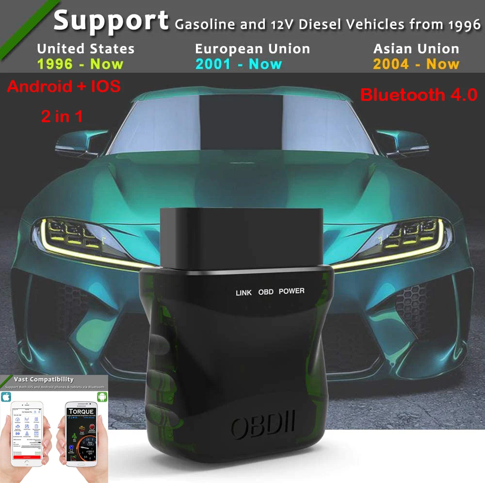 NEW Bluetooth 5.0 Mini ELM327 V1.5 OBD Scanner for IOS/Android/PC elm 327 Code R - £51.09 GBP