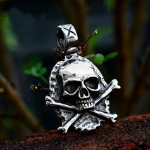 Men's Gothic Skull Crossbones Pendant Necklace Punk Rock Jewelry Stainless Steel - £8.69 GBP