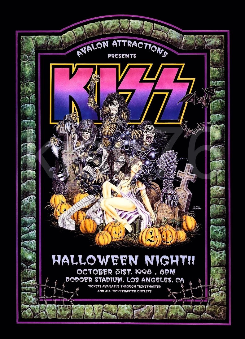 KISS 1998 20 x 28 Halloween Night Dodger Stadium Custom RP Concert Poster - $40.00