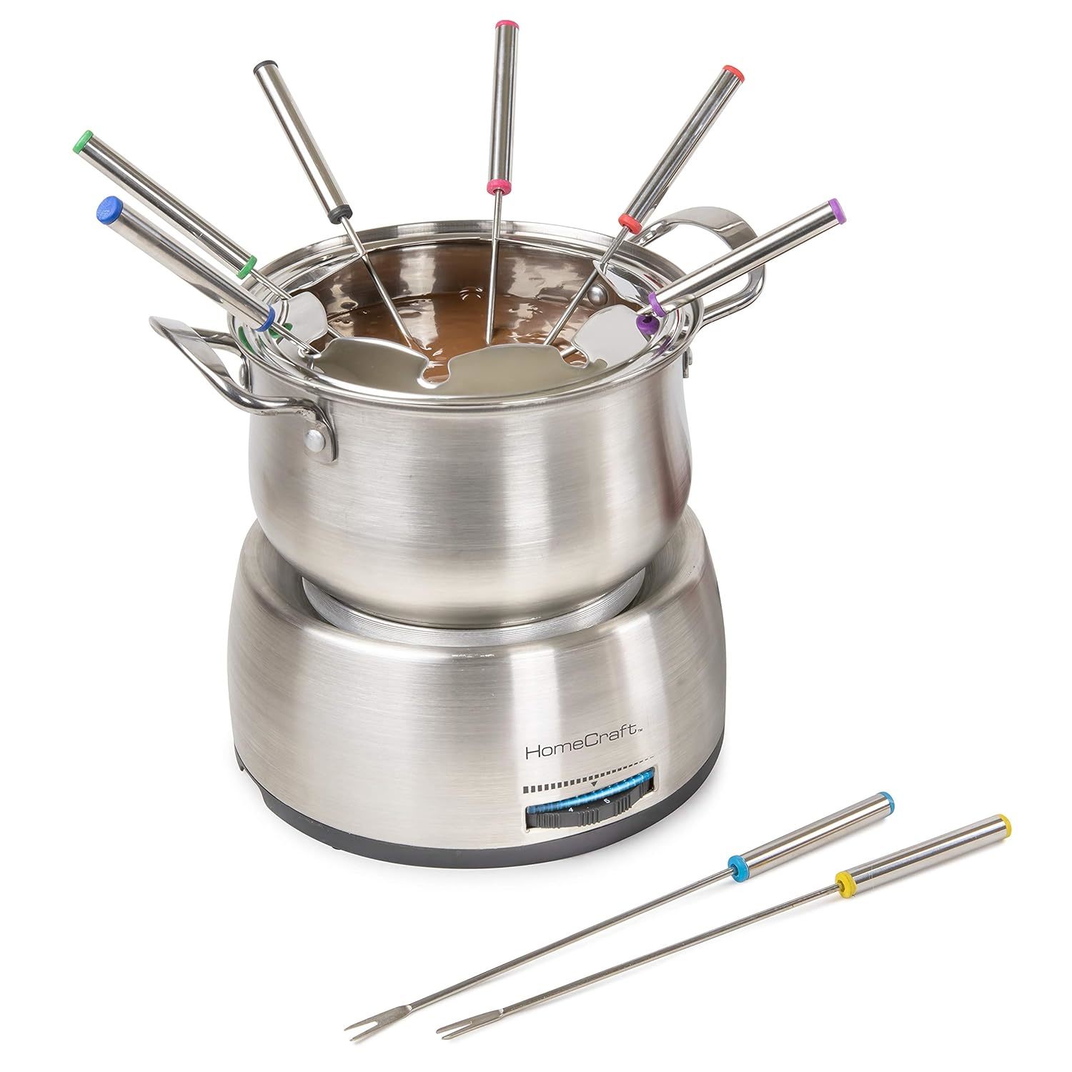 8-Cup Electric Fondue Pot Set For Cheese & Chocolate - 8 Color-Coded Forks, Adju