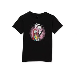 Disney The Nightmare Before Christmas Girls Jack&amp;Sally Graphic Tee, Black Size L - £11.86 GBP